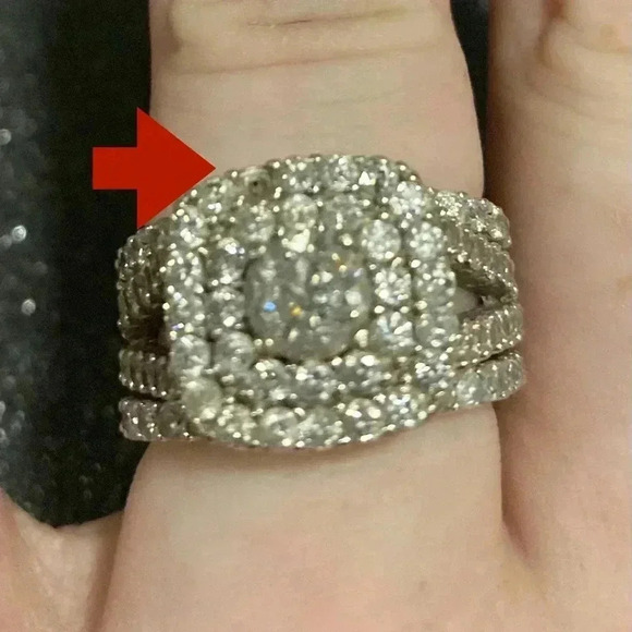 3ct. Halo Cushion Diamond Engagement Wedding Ring Set 10k White Gold (3 pcs.) - Picture 15 of 15